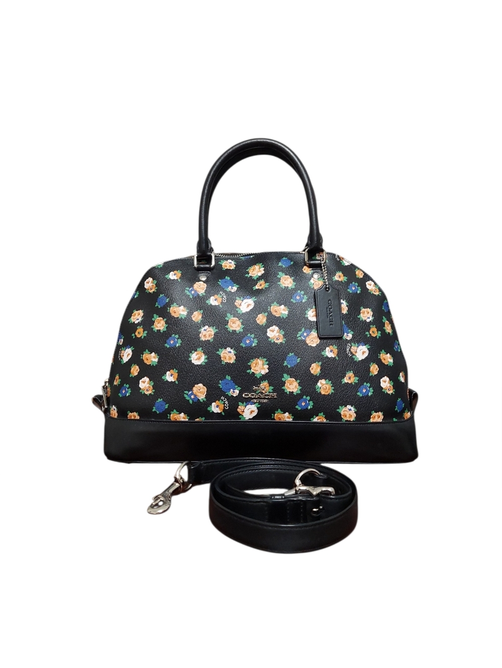 Coach Black Floral Dome Satchel With Shoulder Strap